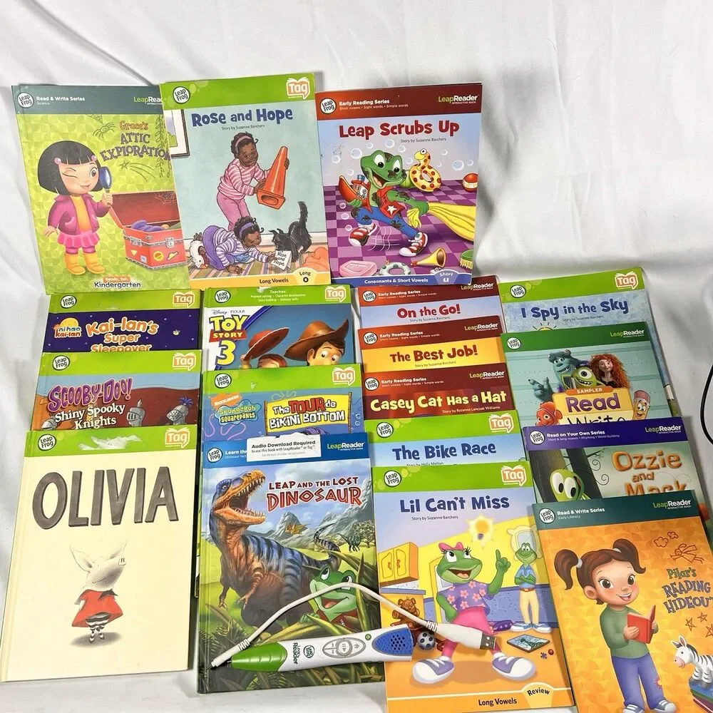 27 Leap Frog Tag/LeapReader Early Reading Interactive Books Lot + Pen, USB